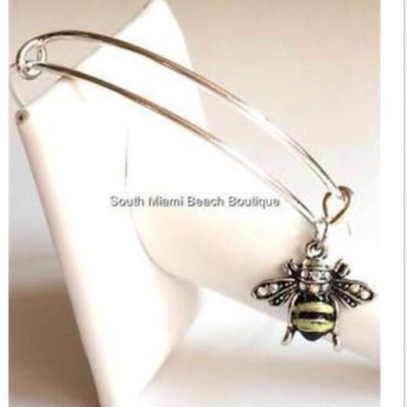 Silver Bumble Bee Crystal Wire Bracelet Bangle - Picture 3 of 8